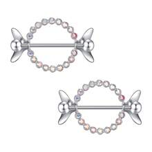 心形乳头环 14G 乳头穿孔首饰 不锈钢乳头舌环杠铃穿孔首饰 女士 14 毫米 1 对 - Silvery-2 - 查看 13