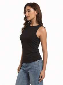 hupos Women's Sleeveless Ribbed Tank Top High Neck Casual Basic Fitted Tank Top - màu đen - Xem 4