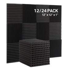 12/24pcs Soundproof Foam Boards Of Black Soundproof Foam Boards Measuring 30*30cm, Flame Retardant, High Density, Quick Recovery, Easy To Install, Wedge-Shaped Soundproof Boards Suitable For Recording Studios, Home Theaters, Game Rooms, Acoustic Treatment Sound-Absorbing Panels, Conference Rooms, Office Soundproof Walls - Multicolor - View 1