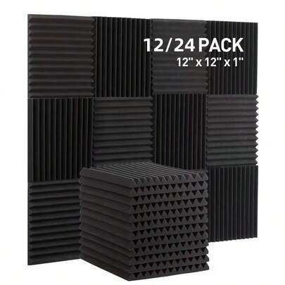 12/24pcs Soundproof Foam Boards Of Black Soundproof Foam Boards Measuring 30*30cm, Flame Retardant, High Density, Quick Recovery, Easy To Install, Wedge-Shaped Soundproof Boards Suitable For Recording Studios, Home Theaters, Game Rooms, Acoustic Treatment Sound-Absorbing Panels, Conference Rooms, Office Soundproof Walls