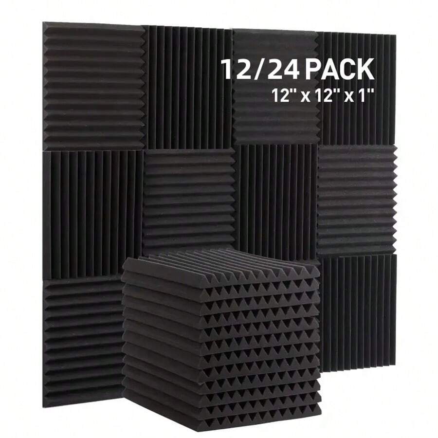 12/24pcs Soundproof Foam Boards Of Black Soundproof Foam Boards Measuring 30*30cm, Flame Retardant, High Density, Quick Recovery, Easy To Install, Wedge-Shaped Soundproof Boards Suitable For Recording Studios, Home Theaters, Game Rooms, Acoustic Treatment Sound-Absorbing Panels, Conference Rooms, Office Soundproof Walls - Multicolor - View 1
