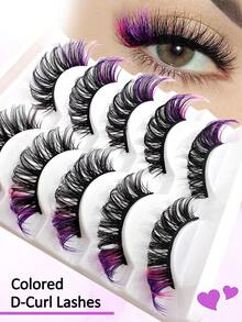 5 Pairs Red Colored Lashes Fluffy Faux Mink Lashes Lashes With Color On End Eyelashes, 20mm Dramatic Long Thick Cat Fox Eye Lashes Volume Full Curly False Eyelash Colorful Faux Mink Fluffy Long False Eyelashes Russian Strip D Curl Lash For Christmas - Cat Eye Lashes - View 3