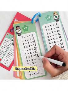 可重复使用的数学加减乘除练习册，配有可擦除工具，适用于学校数学培训教科书的学习抽认卡