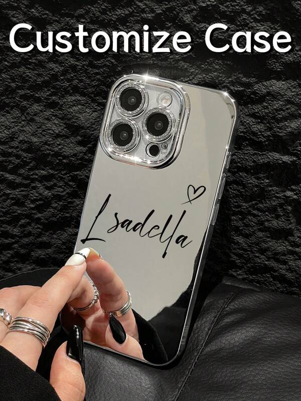 1pc Mirror Name Customized Phone Case, Personalized Mirror Shiny Camera Pattern Design Phone Case, Customized Name Phone Mirror Phone Case, Anniversary Gift, Valentine's Day Gift, Birthday Gift, Wedding Gift, Mother's Day Gift, Father's Day Gift, Best Friend Gift, Gift For Mom/Dad, Gift For Boyfriend, Gift For Girlfriend, Compatible With Phone11/12/13/14/15/16promax,