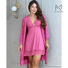 Sexy Luxury Nightgown With Lace Sleeves 307 - 藕粉色 - 查看 2