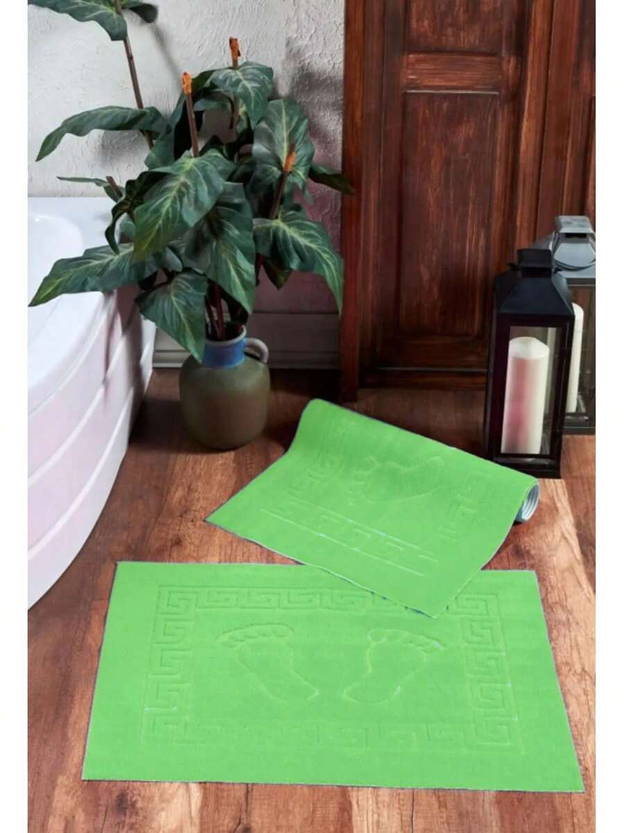 1 Piece Footprint Towel | Single Bathroom Rug | - Green - View 1