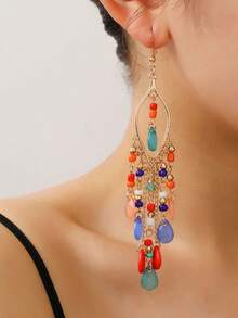 1 Cặp hoa tai tua rua hình giọt nước bằng nhựa Barroque phong cách Bohemian dành cho nữ - kỳ lạ - Xem 4