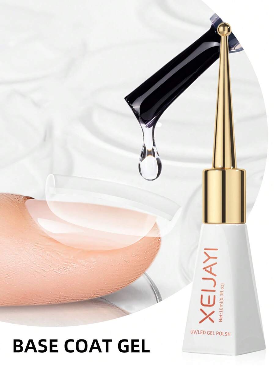 XEIJAYI 1pc 10ml Long-Lasting Diamond Gel Base Coat Shine Finish And Soak Off LED Nail Lamp Perfect For Valentine's Day Nail Art Design - 無色 - 查看 1