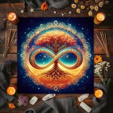 1pc Tree Of Life Tarot Card Tablecloth Moon Phase Plants Table Cloth For Tarot Altar Cloth Divination Cloth Card Pad For Room Home Decor - Black - View 1