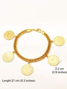 1 件奢华镀金硬币手链金色时尚里拉手镯阿拉伯男女婚礼派对珠宝 - 金黃色 - 查看 8