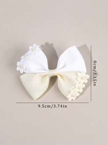2pcs Flower Hair Bow Clips For Girls, Beige Bow Alligator Clips With Pearls, Elegant Hair Grosgrain Ribbon Barrettes, Toddler Girl Pigtail Hair Clips, Spring Birthday Wedding Gift, Kids Floral Hair Accessories. - Beige - View 4