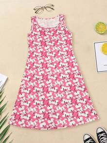 时尚印花无袖连衣裙，轻盈优雅，适合休闲、海滩、旅行、工作、婚礼、派对、睡衣等多种场合。 - 粉色 - 查看 5