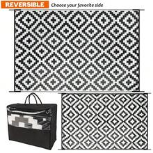Reversible Waterproof Outdoor Rug, Plastic Straw Patio Camping Mat, Indoor Outdoor RV Carpet Pad, Suitable For Patio, Outdoor Entrance, Backyard, Deck, Bench, Picnic, Camper, Black & White - Black and White-a - View 5