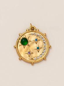 1pc Vintage Bohemian Style Eye-Shaped 18K Gold Plated Stainless Steel Pendant, Suitable For Daily Wear, Can Be A Gift For Wife And Mother - Multicolor - View 8