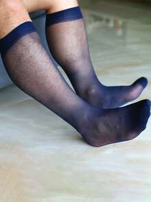 1 Pair Sexy Men's Ultra Thin Transparent Silky Socks, Colorful Breathable Scrunch Socks For Men, Reinforced And High Elasticity Design, Comfortable Men's Business And Formal Dress Stockings Accessories, Crew Socks, For Men's Gift, Daily Wear, Outdoor Use, Dating Wear, Cosplay, Travel Vacation, Fit For Most Body Shape - Multicolor - View 3