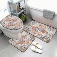 3pcs Colorful Pattern Soft Toilet Mat, Bathroom, Toilet, Bedroom Floor Mat