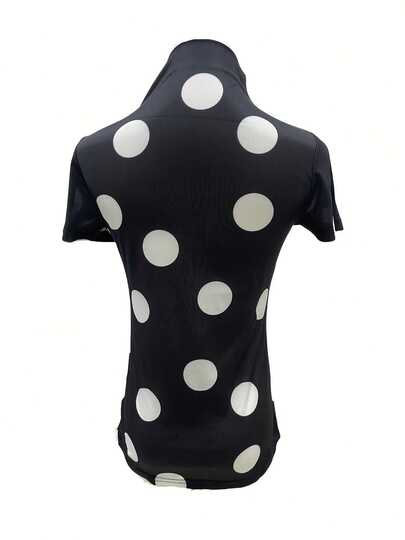 Ice Silk Half Turtleneck Short-Sleeved T-Shirt For Women, New Summer Style, Fashionable And Stylish Printed Versatile Elegant Top Casual Black Polka Dot