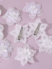 5pcs/Set Girls' Elegant White Flower Hair Clips - White - View 6