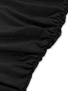 女士性感 V 领紧身迷你连衣裙，纯色，成人派对礼服 - 黑色 - 查看 7