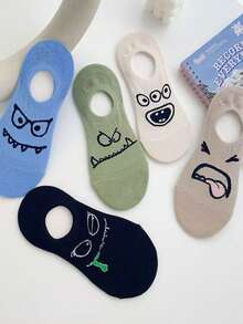 5 Pairs Of Simple Spring And Summer Cartoon Funny Boat Socks, Invisible Shallow Funny Expression And Versatile Socks - Multicolor - View 6
