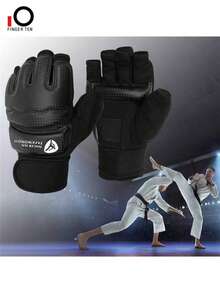 FINGER TEN 拳击手套 男士 MMA 手套 跆拳道手套 沙袋手套 空手道手套 UfC 手套 半指跆拳道手套 跆拳道拳击手套 拳击手套缠手带 女士 - 黑色 - 查看 1