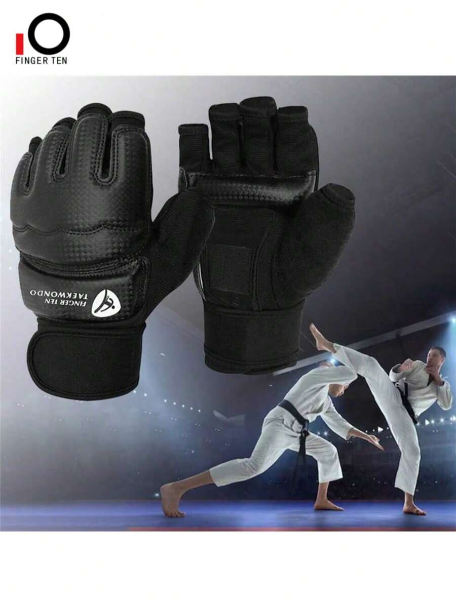 FINGER TEN 拳击手套 男士 MMA 手套 跆拳道手套 沙袋手套 空手道手套 UfC 手套 半指跆拳道手套 跆拳道拳击手套 拳击手套缠手带 女士 - 黑色 - 查看 1