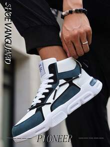 Giày thể thao nam buộc dây thời trang, thiết kế họa tiết chữ, giày trượt ván ngoài trời cổ cao đa năng, phù hợp với mọi mùa, giày chạy bộ - Xanh và trắng - Xem 2