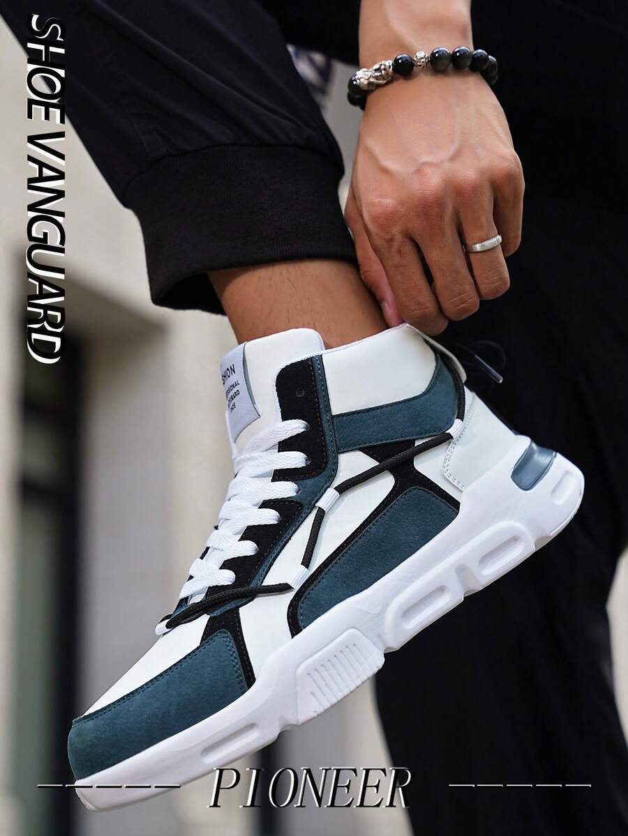 Giày thể thao nam buộc dây thời trang, thiết kế họa tiết chữ, giày trượt ván ngoài trời cổ cao đa năng, phù hợp với mọi mùa, giày chạy bộ