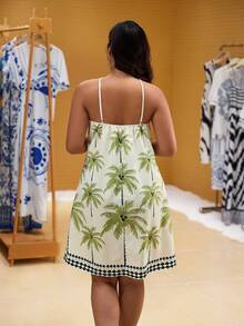 Plus Size Women's Floral Print Halter Neck Sleeveless Dress, Random Print - Multicolor - View 5