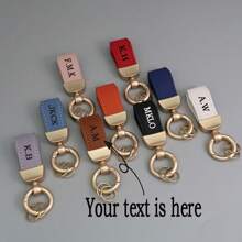 1pc Customized Text PU Leather Distinctive French Couple Keychain, Fits All Vehicles, Gold-Plated Hardware, Fashion Accessory, Cute Keyring