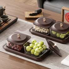 New Minimalist INS Style Luxury Imitation Wood Grain Dry Fruit Plate, Snack Nut Candy Storage Box, Home Living Room Tea Table Fruit Plate, Anniversary Supplies, Holiday Fruit Plate, Office Desk Fruit Plate
