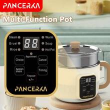 PANCERKA 1 Set de Olla Eléctrica de Capa Sencilla y Doble, 1.0 L Olla Eléctrica Multifuncional de Capa Antiadherente con Botón Mecánico Inteligente, Olla de Arroz Eléctrica para Uso Doméstico, Enchufe EU