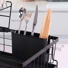 NetHong Dish Drainer 2 Tier Kitchen Sink Metal Wire Cutlery Draining Holder Plate Rack - Black H - View 9