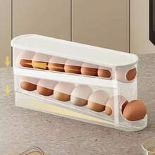 Bilayer Egg Storage Box Automatic Rolling Eggs Holder Rack Ladder Style Refrigerator Eggs Dispenser Egg Organizer Holder - White - View 4