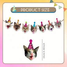Pancarta de feliz cumpleaños con guirnalda de caras de gato, decoraciones divertidas para fiesta de cumpleaños con gatitos, letrero de cumpleaños dorado, decoración de banderines para fiesta de cumpleaños