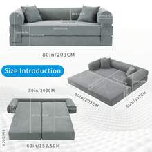Compression Sofa - Convertible Floor Foldable Sofa Bed - With 2 Pillows, Corduroy, Queen Size - 淺灰色 - 查看 5