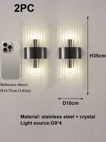 1pc/2pcs Black Crystal Indoor Wall Lamp, Stainless Steel Lamp Body, Semi-Flush Mount, Includes Neutral G9 Light Source, Suitable For Living Room, Bedroom, Bedside, Home Decor, Outdoor Wall Lighting - Multicolor - View 14