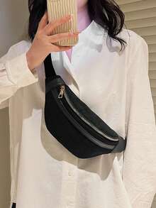 Solid Color Versatile Striped Women Shoulder Chest Bag - Black - View 3