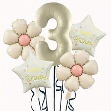 5pcs Metallic Foil Number Balloon Set, Cream Color, Decoration For Birthday Party - Multicolor - View 5