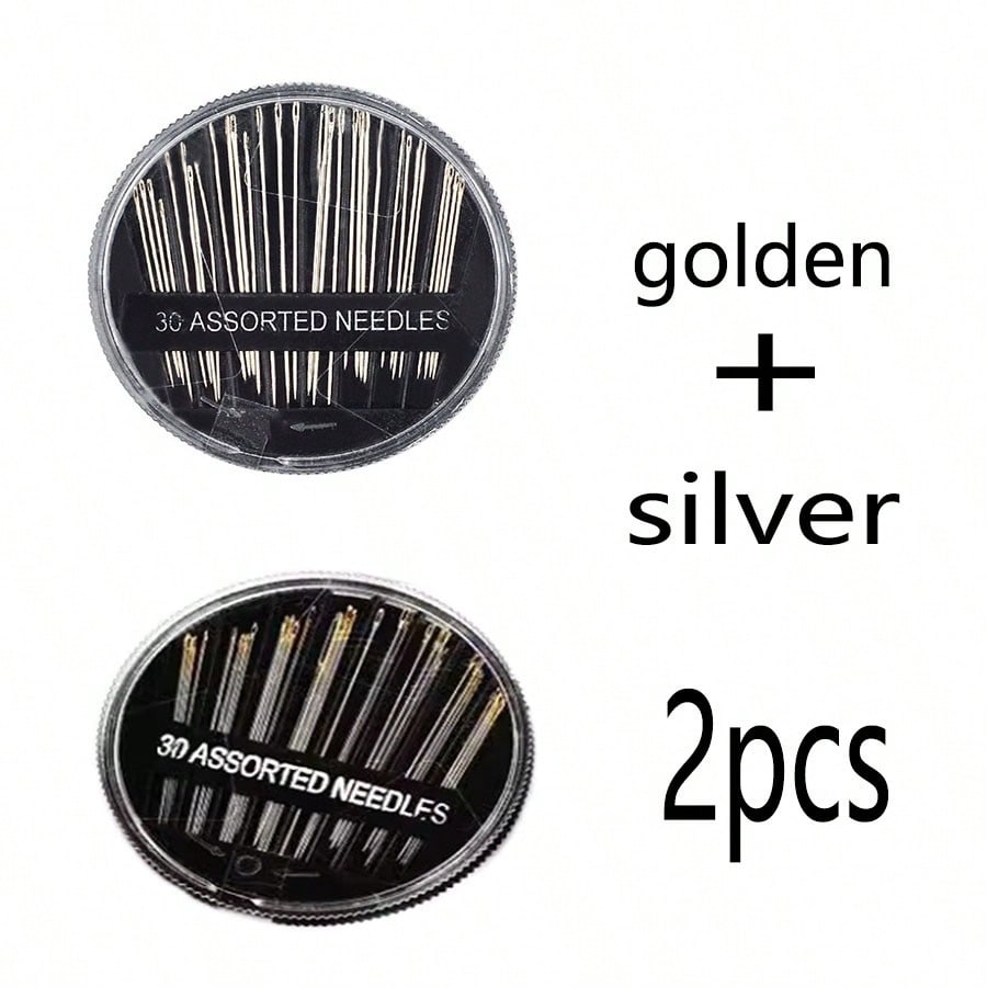 30pcs Golden Tail Hand Sewing Needles With Black Storage Case, Sewing Kit For Clothes And Home