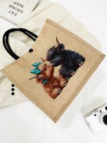 Adorable Highland Cow Printed Tote Bag, Large Capacity Tote Bag,Tote Bag And Makeup Pouch Set,Lightweight Large Capacity Tote Bag, Reusable Burlap Shopping Bag, Portable Travel Beach Bag With Makeup Bag, Travel Handbag For Holiday Vacation Weekend Getaway Short Trip,Personalized Birthday Gifts Present For Friend Her,Teacher's Day, Nurse's Day, Birthday, Anniversary, Best Gift For Mother's Day, Cute Highland Cow Bag For Women