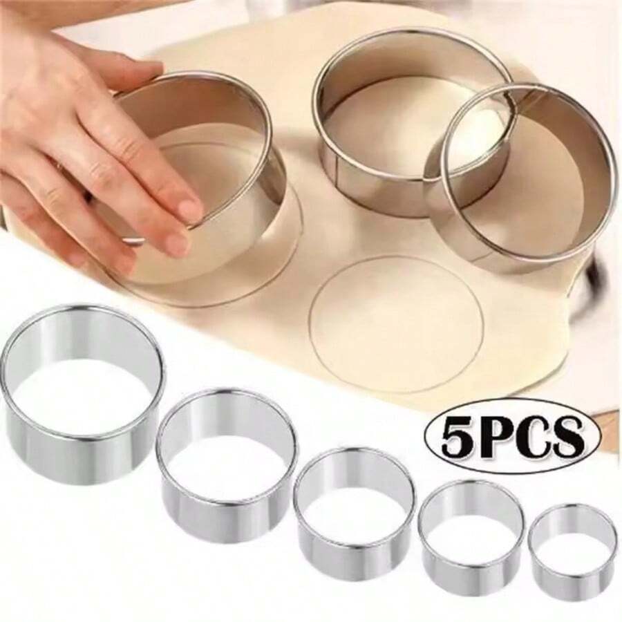 5Pcs Stainless Steel Round Dumpling Dumpling Skin Presser Tool Cookie Mold Toast Donut Baking Kit Dumpling Cutter