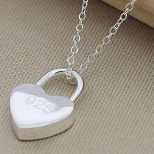 قلادة قلب/مربع فضي بشعار أصلي بسلسلة طول 16-30 بوصة للنساء للزفاف والخطوبة