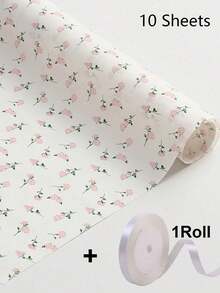 Bộ 20/10/5 tờ/bộ giấy gói quà họa tiết hoa kèm 1 cuộn ruy băng, giấy gói hoa DIY trang trí, thích hợp cho Ngày của Mẹ, Sinh nhật, Quà tặng tiệc tùng, Đóng gói hoa, Giấy gói quà - Nhiều màu - Xem 10