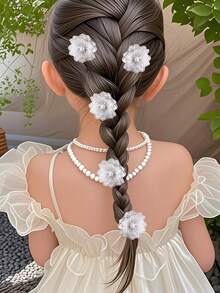5pcs/Set Girls' Elegant White Flower Hair Clips - White - View 2
