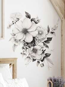 2 piezas Pegatinas de pared florales románticas gris y blanco, adhesivas, dibujos lindos, decoración para dormitorio, entrada, sala de estar, cocina, baño, decoración del hogar, artículos de decoración de primavera para refrescar tu hogar, pegatinas de decoración de ramas para pared, papel tapiz, decoración del hogar