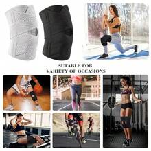 1 Pc- Adjustable Compression Knee Brace With Side Stabilizers For Meniscus, Bidirectional Cross Winding Straps, Breathable, Open Knee Compression Sleeve For Working Out Running, Knee Support For Men & Women (A Single One, Not A Pair/ Grey/ Black) Gym Accessories Knee Support Sports Knee Pads Gym Knee Pads