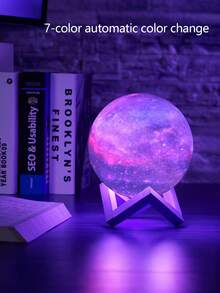 Lampada a forma di luna da 12cm, lampada d''atmosfera creativa per comodino, globo lunare in legno con 7 colori cangianti per camera da letto, decorazione per la casa, luce notturna LED, regalo di compleanno per ragazzi e ragazze, disponibile in 8cm/10cm/14cm/giallo/7 colori