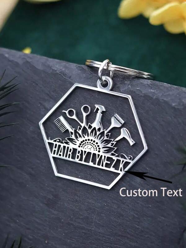 Personalisierter Schlüsselanhänger mit Namen für Friseursalon, Haarschere Föhn Kamm Anhänger Schlüsselanhänger, DIY manuelles Mode Frisurgeschenk Anhänger