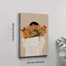 1 Pc Framed Sunflower Bouquet Woman African American Wall Art Textured Canvas Poster Painting Wall Decor For Bedroom Living Room, Ready To Hang